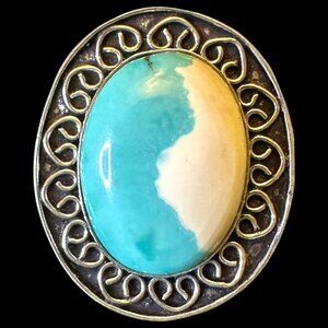 Genuine Oval Larimar Turquoise Sterling Silver Overlay Ring Size 10